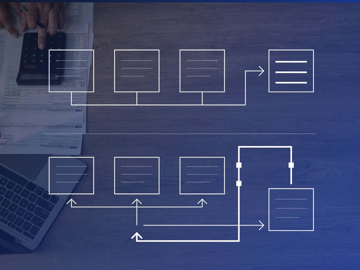 Two schematic flows over financial paperwork contrast upfront consolidation into one arrangement with reverse consolidation, where existing positions continue alongside new remittances and staged support deposits.
